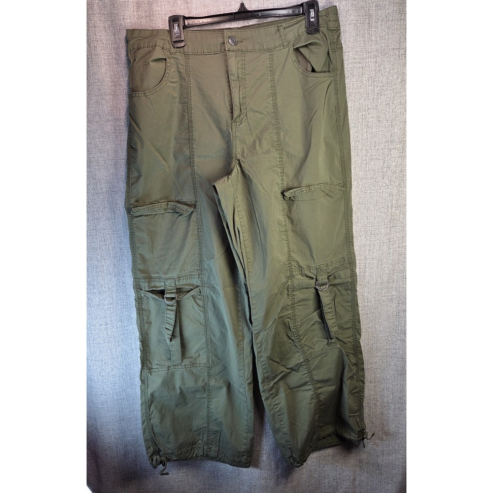 No Boundaries Y2K Cargo Pants Womens Green Skater Drawstring Utility L Gorpcore